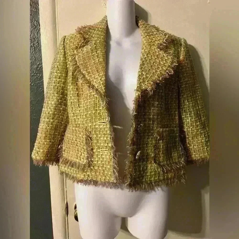 Chadwick, women's size 2P blazer, pastel colors, fringe trim, lined, EUC New - Picture 3 of 8